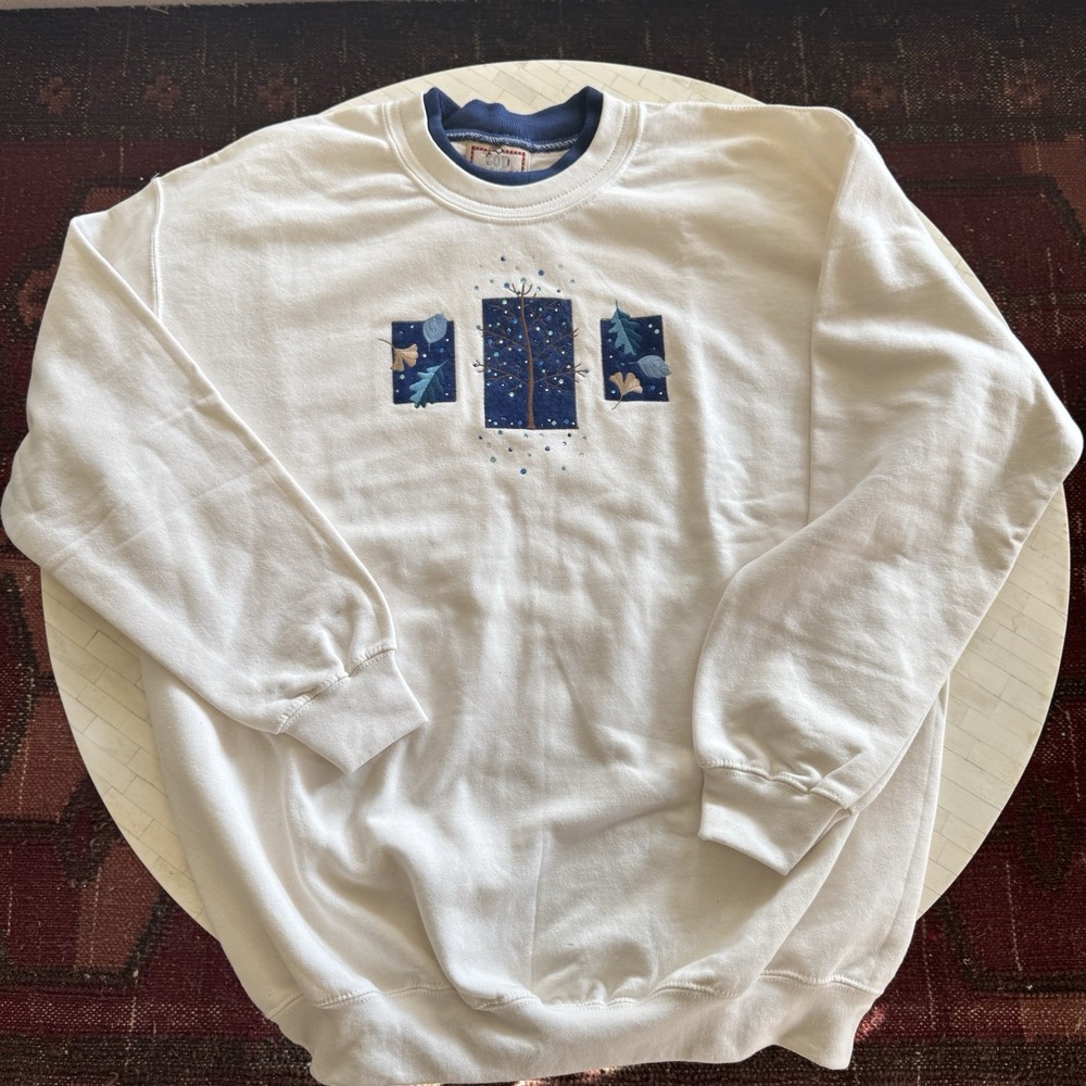 Vintage 90s Top Stitch Morning Sun Large Sweatshirt Winter Cottage Grandma Snowy